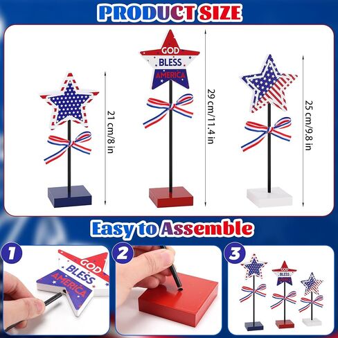 Elfcool 5Pcs 4th of July Table Decorations Wooden Star Set, Patriotic Memorial Day Table Centerpiece, Red White and Blue Independence Day Stand Decor for Home Office in Saudi Arabia