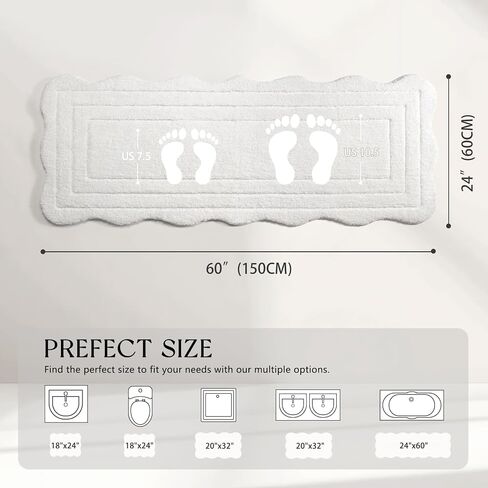 Long Bathroom Runner Rug 24x60, Extra Non Slip Washable Bath Mats, Soft Absorbent Quick Dry Large Bath Rugs, Scalloped Bathmat for Bathroom, Tub, Floor Carpet, Sink, Shower, White in Saudi Arabia