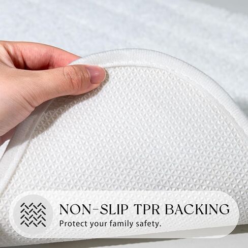 Long Bathroom Runner Rug 24x60, Extra Non Slip Washable Bath Mats, Soft Absorbent Quick Dry Large Bath Rugs, Scalloped Bathmat for Bathroom, Tub, Floor Carpet, Sink, Shower, White in Saudi Arabia