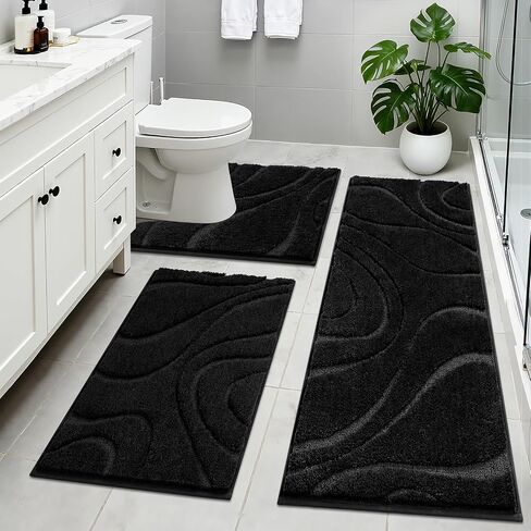 HEBE Microfiber Bathroom Rugs Sets 3 Piece,Super Absorbent Non Slip Bath Mats Rugs for Bathroom,Washable Bath Mat and U-Shaped Contour Toilet Rug Set for Tub Shower Bath Carpet in Saudi Arabia