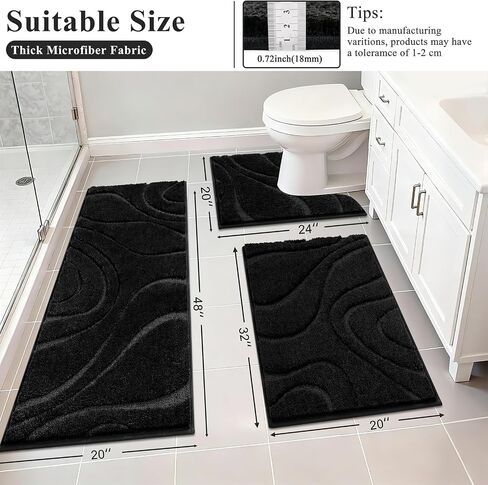 HEBE Microfiber Bathroom Rugs Sets 3 Piece,Super Absorbent Non Slip Bath Mats Rugs for Bathroom,Washable Bath Mat and U-Shaped Contour Toilet Rug Set for Tub Shower Bath Carpet in Saudi Arabia