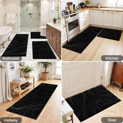 HEBE Microfiber Bathroom Rugs Sets 3 Piece,Super Absorbent Non Slip Bath Mats Rugs for Bathroom,Washable Bath Mat and U-Shaped Contour Toilet Rug Set for Tub Shower Bath Carpet in Saudi Arabia