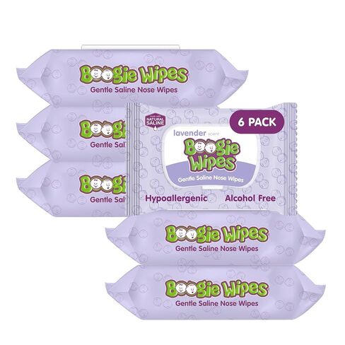 Saline Nose Wipes by Boogie, for Baby & Kids, Face, Hand & Body, FSA/HSA Eligible, Made with Vitamin E, Aloe, and Natural Saline, Lavender Scent, 30 Count (Pack of 6) in Kuwait