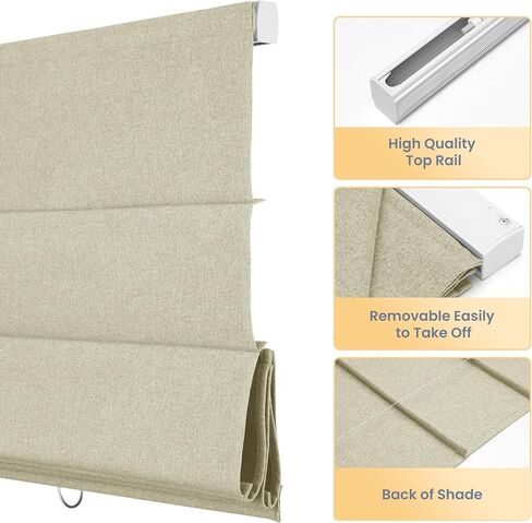 Boolegon Blackout Roman Shades for Indoor Windows, Cordless Roman Blinds for Windows, Thermal Insulated Window Shades for Door, Bedroom, Office, Easy to Install, Light Gray Beige, Custom Size in Kuwait
