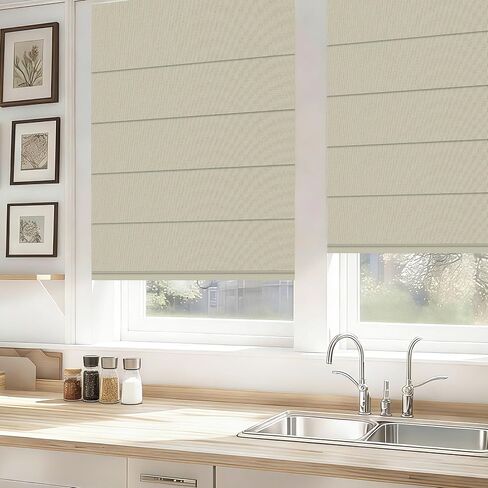 Boolegon Blackout Roman Shades for Indoor Windows, Cordless Roman Blinds for Windows, Thermal Insulated Window Shades for Door, Bedroom, Office, Easy to Install, Light Gray Beige, Custom Size in Kuwait