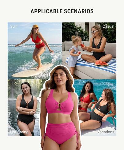 FeelinGirl High Waisted Bikini Sets for Women Tummy Control Swimsuit for Women with Drawstring Deep V Neck Design in Kuwait