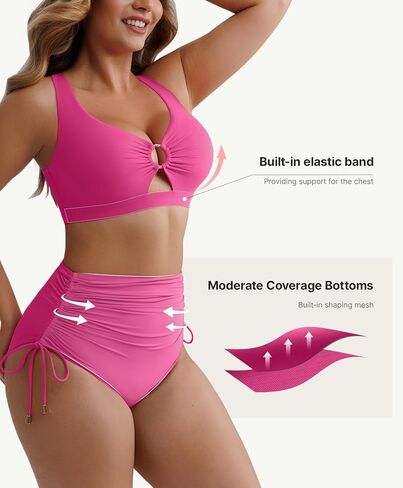 FeelinGirl High Waisted Bikini Sets for Women Tummy Control Swimsuit for Women with Drawstring Deep V Neck Design in Kuwait