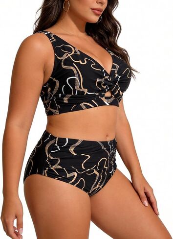 Aqua Regina Womens Plus Size Bikini High Waisted Swimsuits Two Piece Bathing Suits Knot Twist Tummy Control Swimwear in Kuwait