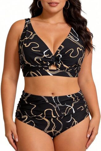 Aqua Regina Womens Plus Size Bikini High Waisted Swimsuits Two Piece Bathing Suits Knot Twist Tummy Control Swimwear in Kuwait