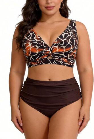 Aqua Regina Womens Plus Size Bikini High Waisted Swimsuits Two Piece Bathing Suits Knot Twist Tummy Control Swimwear in Kuwait