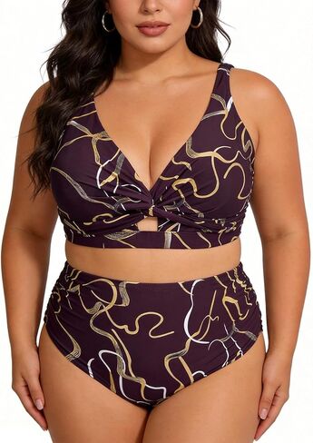 Aqua Regina Womens Plus Size Bikini High Waisted Swimsuits Two Piece Bathing Suits Knot Twist Tummy Control Swimwear in Kuwait