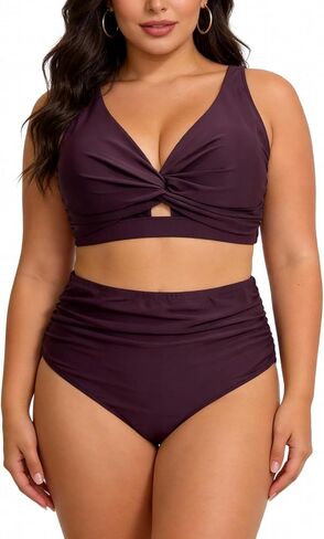Aqua Regina Womens Plus Size Bikini High Waisted Swimsuits Two Piece Bathing Suits Knot Twist Tummy Control Swimwear in Kuwait