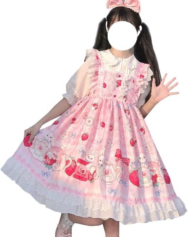 Japanese Style Sweet Cosplay Lolita Dress Teens Suspender Party Dress Kawaii Strawberry Bunny A-line Cute Dresses in Saudi Arabia