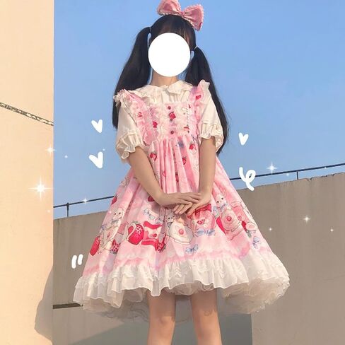 Japanese Style Sweet Cosplay Lolita Dress Teens Suspender Party Dress Kawaii Strawberry Bunny A-line Cute Dresses in Saudi Arabia