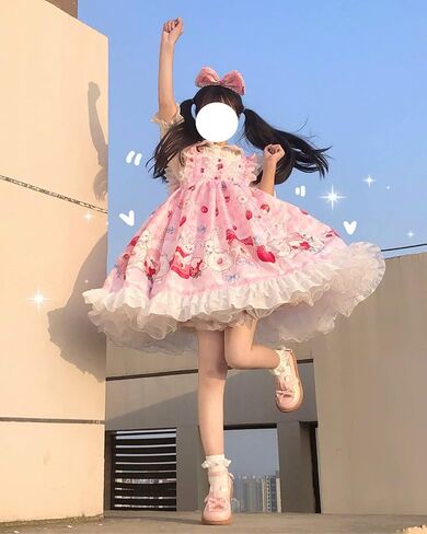 Japanese Style Sweet Cosplay Lolita Dress Teens Suspender Party Dress Kawaii Strawberry Bunny A-line Cute Dresses in Saudi Arabia