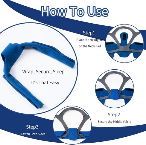 Neck Pad for Headgear Straps, Comfortable Fleece CPAP Headgear Strap Covers Universal and Washable CPAP Mask Cushions Can Reduce Headgear Pressure and Cheek Red Marks, Blue in Saudi Arabia