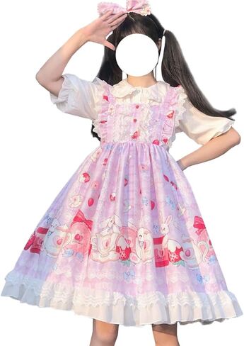 Japanese Style Sweet Cosplay Lolita Dress Teens Suspender Party Dress Kawaii Strawberry Bunny A-line Cute Dresses in Saudi Arabia