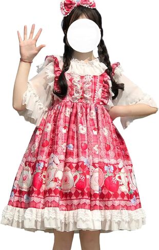 Japanese Style Sweet Cosplay Lolita Dress Teens Suspender Party Dress Kawaii Strawberry Bunny A-line Cute Dresses in Saudi Arabia