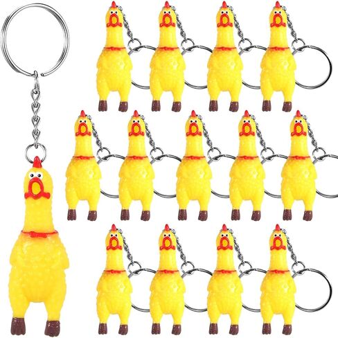 Mini Rubber Chicken Keychains 14Pcs Squeaky Screaming Chicken Keychain Squeeze Pendant for Bags Keys(Yellow,Mini 2.4inch) in Saudi Arabia