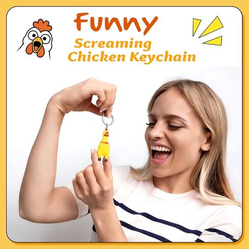 Mini Rubber Chicken Keychains 14Pcs Squeaky Screaming Chicken Keychain Squeeze Pendant for Bags Keys(Yellow,Mini 2.4inch) in Saudi Arabia