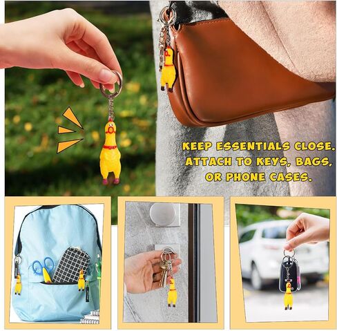 Mini Rubber Chicken Keychains 14Pcs Squeaky Screaming Chicken Keychain Squeeze Pendant for Bags Keys(Yellow,Mini 2.4inch) in Saudi Arabia