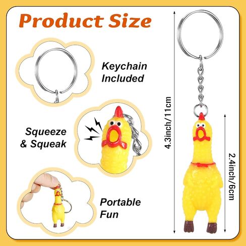 Mini Rubber Chicken Keychains 14Pcs Squeaky Screaming Chicken Keychain Squeeze Pendant for Bags Keys(Yellow,Mini 2.4inch) in Saudi Arabia