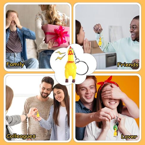 Mini Rubber Chicken Keychains 14Pcs Squeaky Screaming Chicken Keychain Squeeze Pendant for Bags Keys(Yellow,Mini 2.4inch) in Saudi Arabia