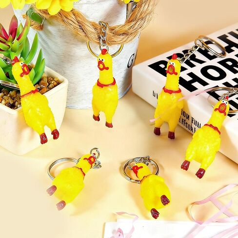 Mini Rubber Chicken Keychains 14Pcs Squeaky Screaming Chicken Keychain Squeeze Pendant for Bags Keys(Yellow,Mini 2.4inch) in Saudi Arabia