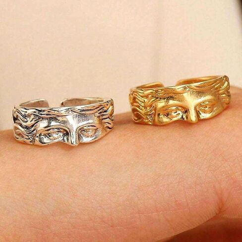 Vintage Artistic Half Face Open Rings,Women's Band Rings,Unique Rings,Adjustable Face Design, Stackable Rings Thumb Fashion Comfort Fit Jewelry Holiday Gift Size For Women Men in Saudi Arabia
