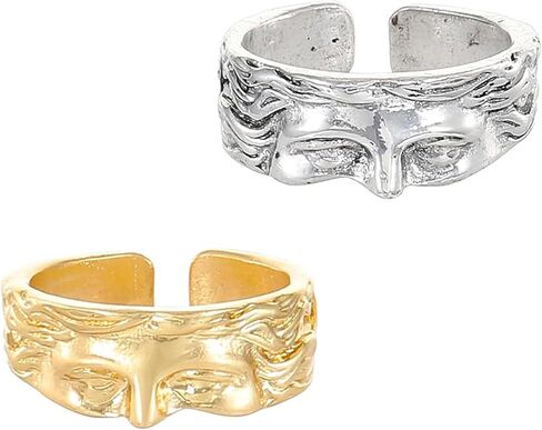 Vintage Artistic Half Face Open Rings,Women's Band Rings,Unique Rings,Adjustable Face Design, Stackable Rings Thumb Fashion Comfort Fit Jewelry Holiday Gift Size For Women Men in Saudi Arabia