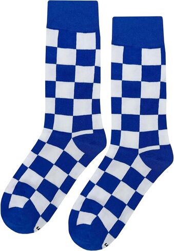 Blue White Checker Dress Socks Funny Novelty Crazy Fun Design Men Size 8-12 Cotton Casual Crew Colorful Funky Fancy Socks Gift for Men in Kuwait