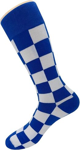 Blue White Checker Dress Socks Funny Novelty Crazy Fun Design Men Size 8-12 Cotton Casual Crew Colorful Funky Fancy Socks Gift for Men in Kuwait