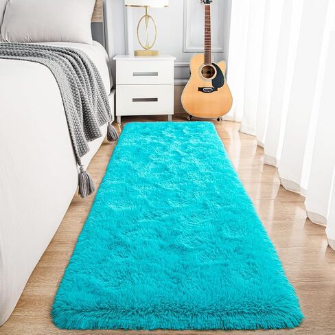 Noahas Fluffy Teal Blue Runner Rugs, for Hallway Non-Slip,Shaggy Fuzzy Bedroom Rug Carpet,Thick Area Rugs, Soft Kids Rug Nursery Rug, 2x6 Feet in Saudi Arabia