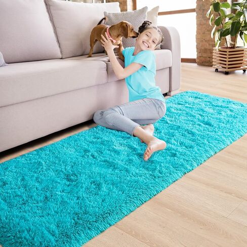 Noahas Fluffy Teal Blue Runner Rugs, for Hallway Non-Slip,Shaggy Fuzzy Bedroom Rug Carpet,Thick Area Rugs, Soft Kids Rug Nursery Rug, 2x6 Feet in Saudi Arabia