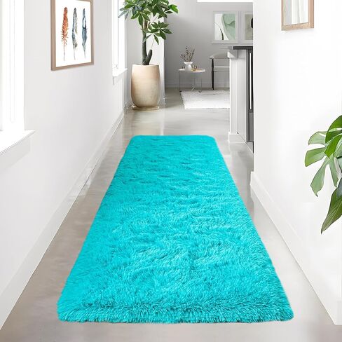 Noahas Fluffy Teal Blue Runner Rugs, for Hallway Non-Slip,Shaggy Fuzzy Bedroom Rug Carpet,Thick Area Rugs, Soft Kids Rug Nursery Rug, 2x6 Feet in Saudi Arabia