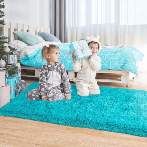 Noahas Fluffy Teal Blue Runner Rugs, for Hallway Non-Slip,Shaggy Fuzzy Bedroom Rug Carpet,Thick Area Rugs, Soft Kids Rug Nursery Rug, 2x6 Feet in Saudi Arabia