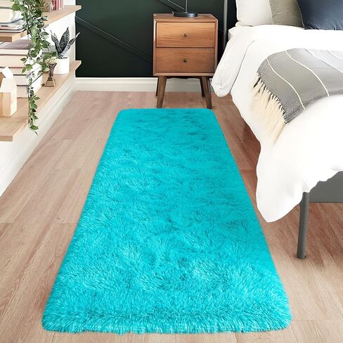 Noahas Fluffy Teal Blue Runner Rugs, for Hallway Non-Slip,Shaggy Fuzzy Bedroom Rug Carpet,Thick Area Rugs, Soft Kids Rug Nursery Rug, 2x6 Feet in Saudi Arabia