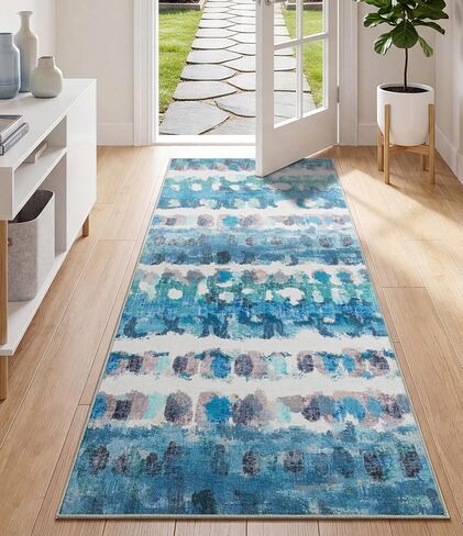 YIHOUSE Abstract Hallway Runner Rug 2x6, Machine Washable Blue Rug, Non-Slip Soft Modern Runner Rugs for Entryway, Kitchen, Bedroom in Saudi Arabia