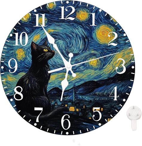 Ansouyi Round Wall Clock Battery Operated Clocks Wallclock 10 Inch, Starry Night and Black Cat Silent Non Ticking Wall Clock for Living Room,Kitchen,Home,Bathroom,Bedroom,Office or School in Saudi Arabia