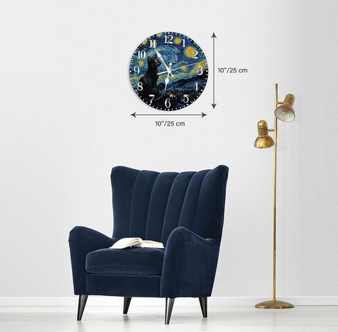 Ansouyi Round Wall Clock Battery Operated Clocks Wallclock 10 Inch, Starry Night and Black Cat Silent Non Ticking Wall Clock for Living Room,Kitchen,Home,Bathroom,Bedroom,Office or School in Saudi Arabia