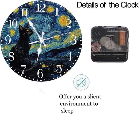 Ansouyi Round Wall Clock Battery Operated Clocks Wallclock 10 Inch, Starry Night and Black Cat Silent Non Ticking Wall Clock for Living Room,Kitchen,Home,Bathroom,Bedroom,Office or School in Saudi Arabia