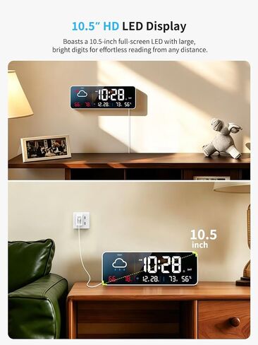 Digital Wall Clock, Digital Clock Large Display with Network Auto-Synced, Corded Smart LED Alarm Clocks Real-Time Shows Weather, Indoor/Outdoor Temp Humidity for Living Room Bedroom Classroom (White) in Saudi Arabia