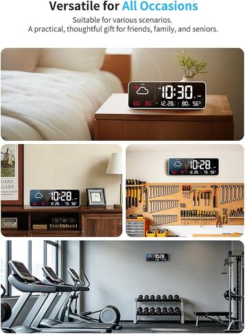 Digital Wall Clock, Digital Clock Large Display with Network Auto-Synced, Corded Smart LED Alarm Clocks Real-Time Shows Weather, Indoor/Outdoor Temp Humidity for Living Room Bedroom Classroom (White) in Saudi Arabia