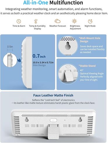 Digital Wall Clock, Digital Clock Large Display with Network Auto-Synced, Corded Smart LED Alarm Clocks Real-Time Shows Weather, Indoor/Outdoor Temp Humidity for Living Room Bedroom Classroom (White) in Saudi Arabia