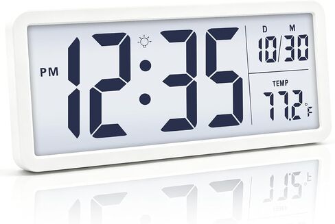 JoFomp 10.5" Large Digital Wall Clock Battery Operated with Backlight, LCD Display Desk Digital Clock with Temperature/Date/Time - 12/24H, Simple Modern Wall Clock for Living Room Decor Bedroom Office in Saudi Arabia