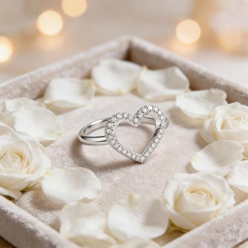 925 Sterling Silver Heart Ring for Women with Sparkly Cubic Zirconia Dainty Cute Simple Fashion Ring for Daughter and Nieces Jewelry Gifts in Saudi Arabia