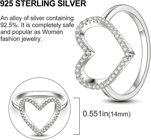 925 Sterling Silver Heart Ring for Women with Sparkly Cubic Zirconia Dainty Cute Simple Fashion Ring for Daughter and Nieces Jewelry Gifts in Saudi Arabia