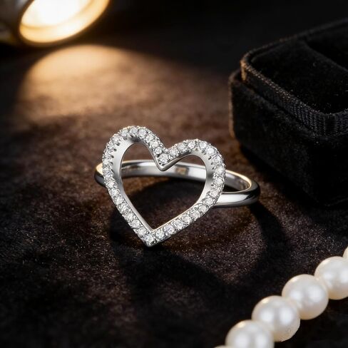 925 Sterling Silver Heart Ring for Women with Sparkly Cubic Zirconia Dainty Cute Simple Fashion Ring for Daughter and Nieces Jewelry Gifts in Saudi Arabia