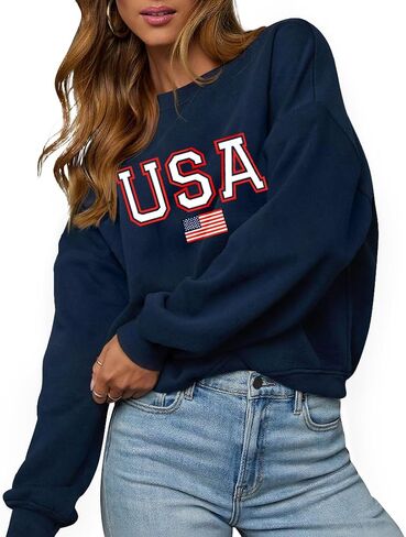 LEEDYA Womens USA Sweatshirt Crewneck Oversized Long Sleeve American Flag Sweater 4th of july Independence Day Shirts in Saudi Arabia