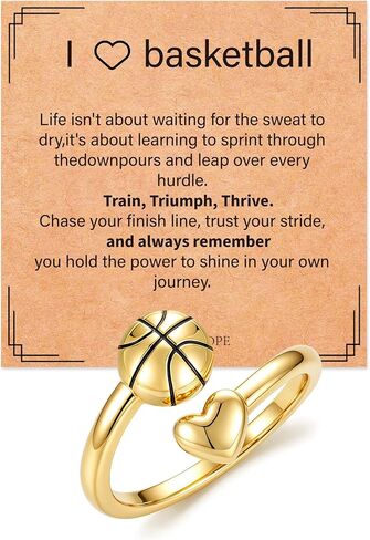 Softball Basketball Soccer Tennis Volleyball Rings for Teens Women 14k Gold Plated Adjustable Rings Non Tarnish Sport Accessories Jewelry Gift for Women in Saudi Arabia
